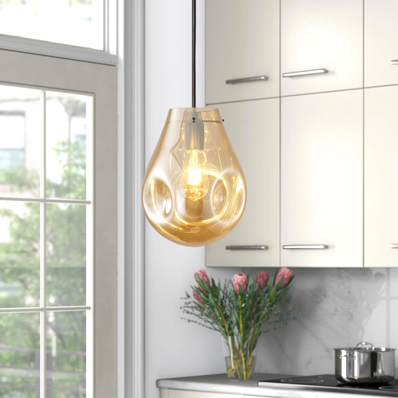 Luminaire suspendu en verre 1 lumière ambrée