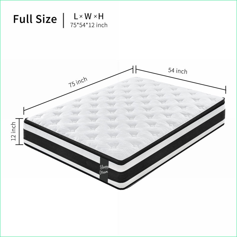 Mattress, 12 Inch Full Size Breathable Cool OEKO-TEX 100 Cover Memory Foam Pocket Spring Hybrid | Foam+Spring | Full