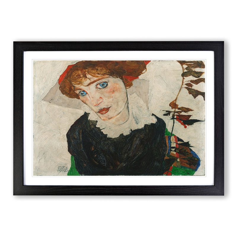 Portrait of Wally Neuzil by Egon Schiele - Picture Frame Painting, 36cm H x 48cm W x 2cm D, Black Framed