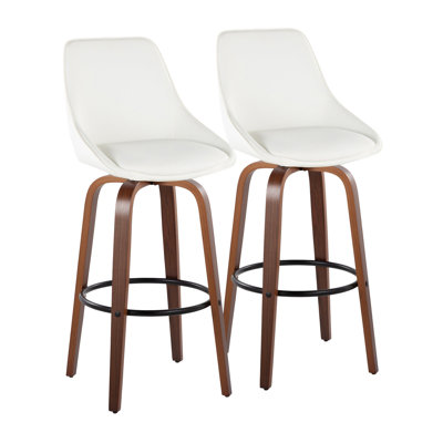 Tabouret de bar 30 po à hauteur fixe avec pivot en bois de noyer et similicuir blanc avec repose-pieds rond noir en métal 30 po - ensemble de 2