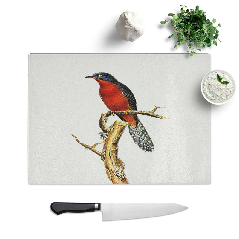 Tempered Glass Chestnut-Breasted Cuckoo Chopping Board, 28.5 cm W x 20 cm L