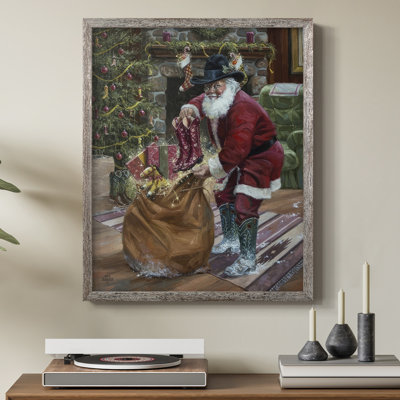 «New bottes for Christmas», reproduction encadrée - bois massif