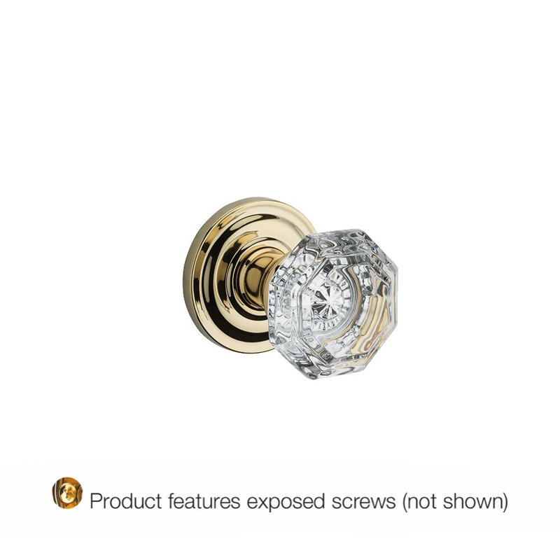 Crystal Single Dummy Door Knob with Traditional Round Rose, Polished Brass
