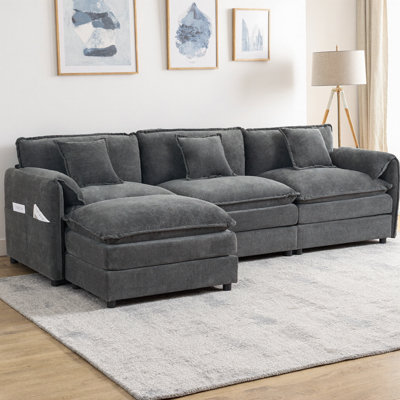 Oversized Modular Sectional Sofa with Ottoman, Deep Seat L-Shaped 4-Seater Cloud Couch for Living Room, Premium Chenille Upholstery & Medium-Firm Comfort
