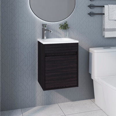 Meuble-lavabo moderne avec finition, conception flottante fixée au mur, lavabo intégré, porte simple, forme rectangulaire et évier fini à panneau de particules à profil unique, fabrication