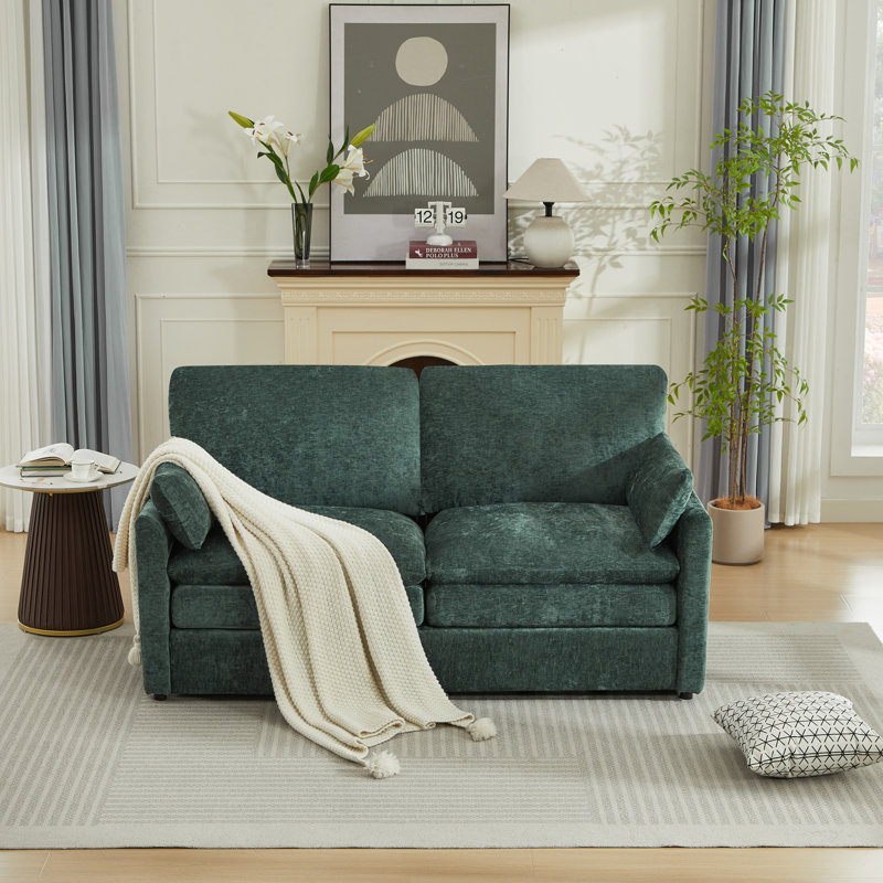 Drago 58'' Modern Square Arm Loveseat Sofa, Green