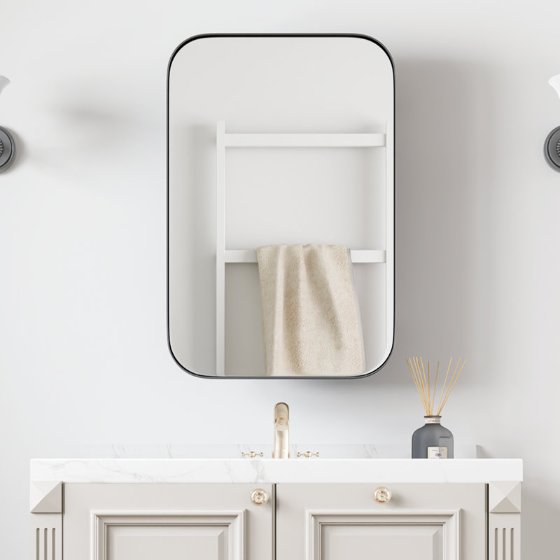 Armoire à pharmacie murale encadrée avec miroir et tablettes, Noir, noir, noir, noir, H 24 po x l 16 po x P 5 po