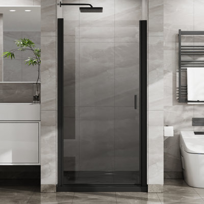 34"-35.2" W X 72" H Pivot Semi-Frameless Shower Door With Clear Glass