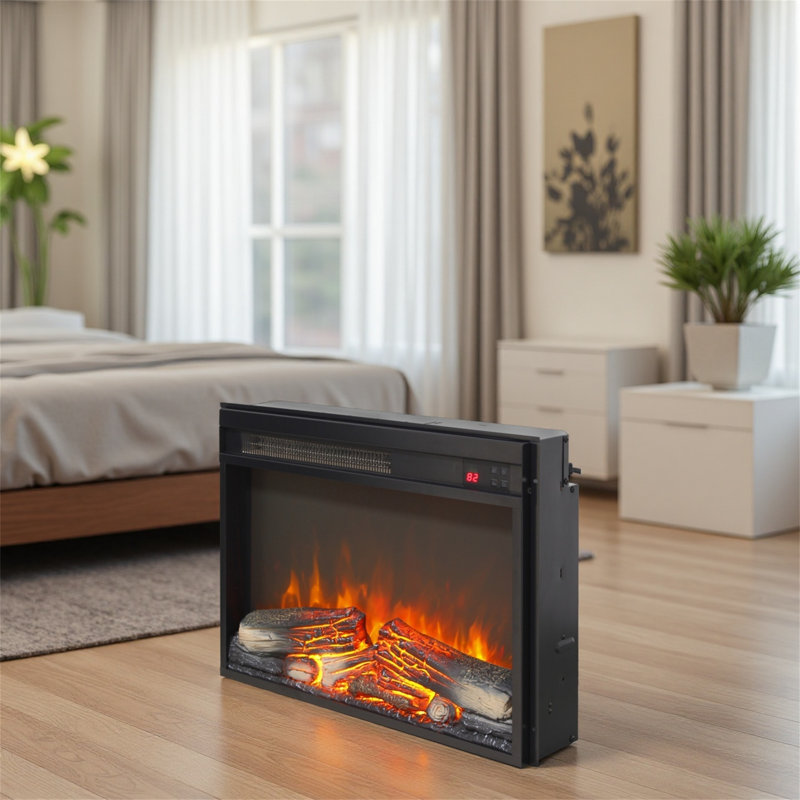 Remote-controlled Freestanding Electric Fireplace With 3d Flame Effect, 17.4" H x 23.9" W x 4.9" D