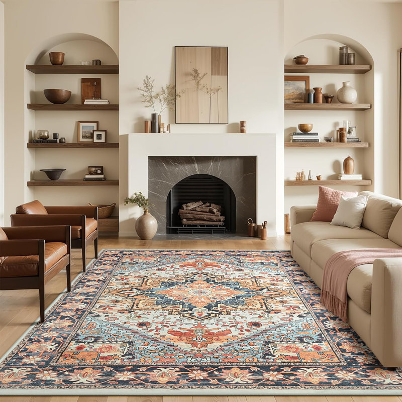 Fillender Washable Soft Vintage Rug Fashion Floral Rug For Living Room Dorm Decor, Rectangle 6' x 9'