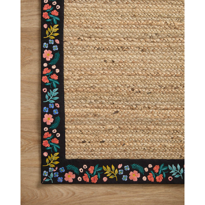 Costa Wildwood Black/Blue/Pink Floral Braided 5' x 7' Viscose Area Rug