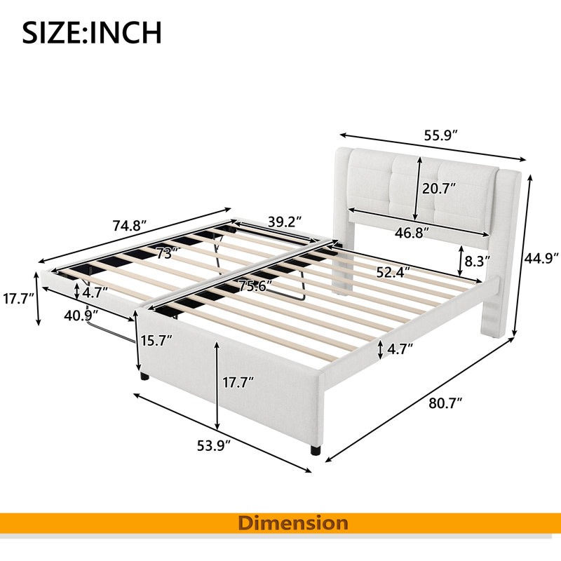 Lit plateforme double tapissier, Beige