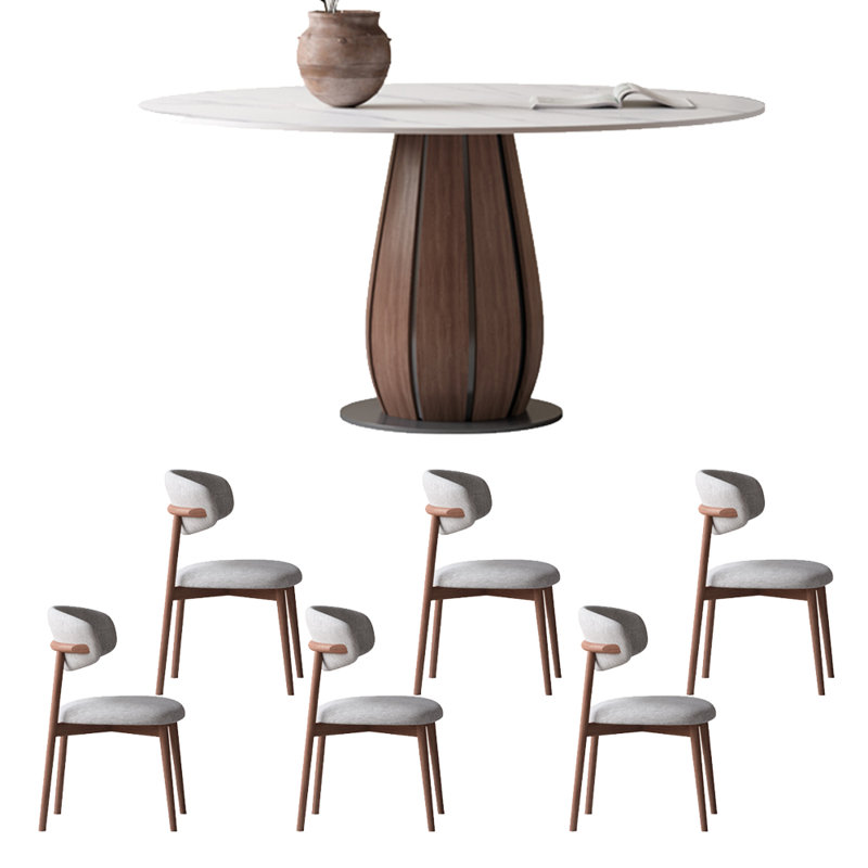 Sintered stone round dining table set, 29.53"H x 47.24"L x 47.24"W