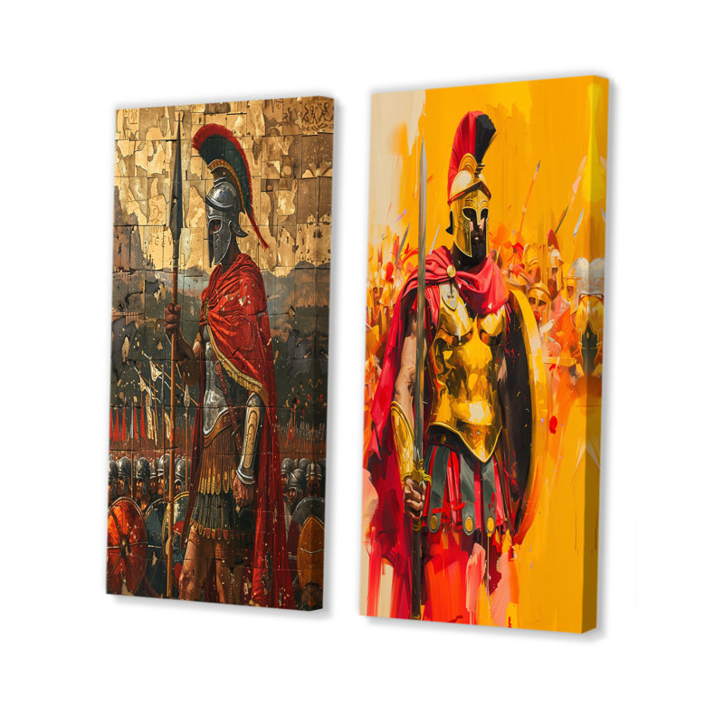 Ensemble de 2 pièces Spartan Leonidis King Warriors In Grèce I - Armée, H 28 po x l 24 po, Toile tendue sur cadre