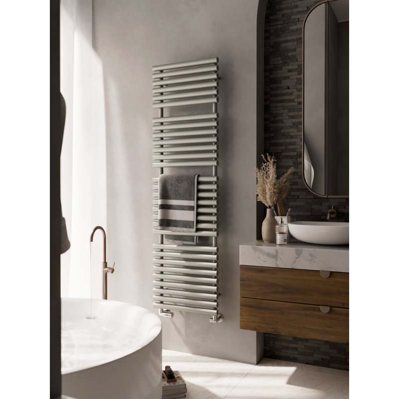 Rolo Towel Heated Towel Rail, Grey, 180cm H  x 52cm W x 12.7cm D