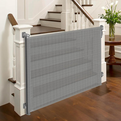 Retractable Baby and Pet Gate, Indoor Mesh Safety Gate for Stairs and Doorways, Space-Saving Design with No Bottom Rail, Gray