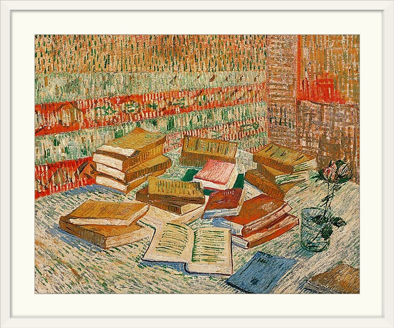 Les livres jaunes, 1887 par Vincent Van Gogh - reproduction, H 20 po x l 23 po x P 1 po, Cadre blanc