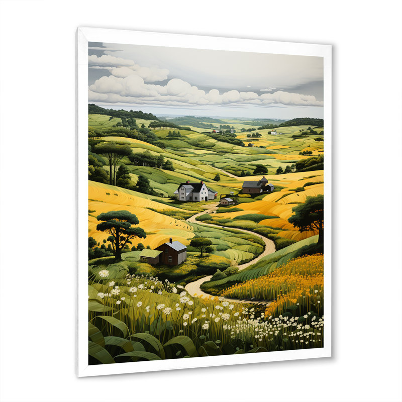Paysage de campagne Blountstown vert et jaune - impression, Cadre photo blanc, H 40 po x l 30 po x P 1,5 po