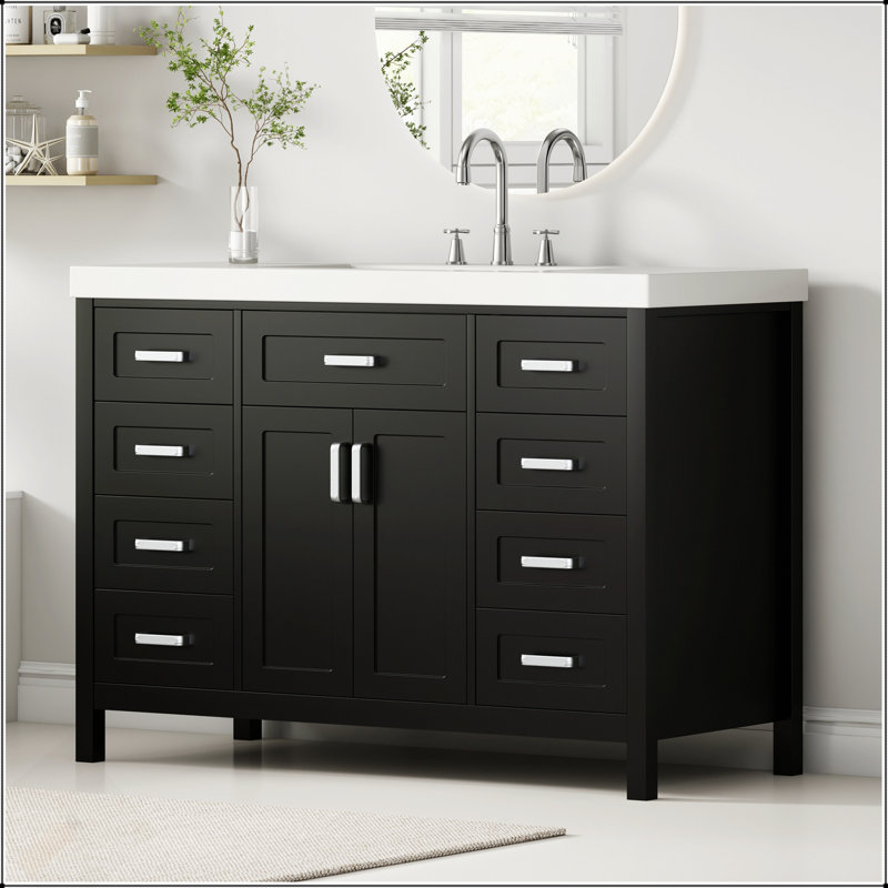 Meuble-lavabo de 48 pouces avec lavabo, portes et tiroirs à fermeture en douceur, design classique pour salles de bain modernes