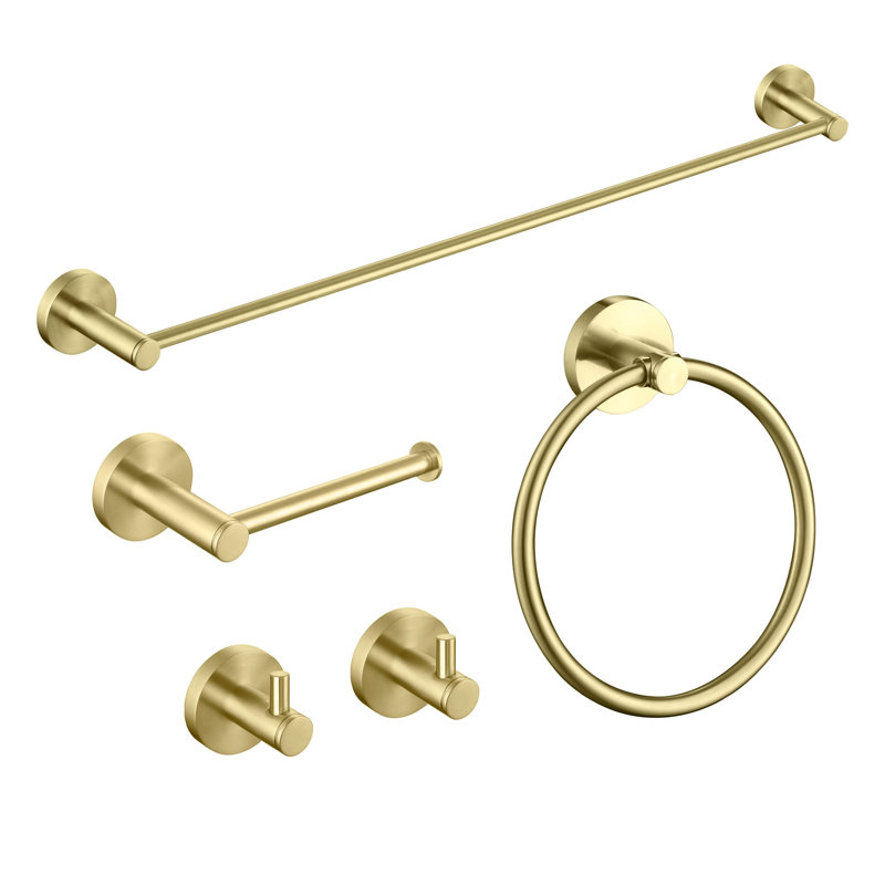Ensemble de quincaillerie de salle de bain 5 pièces, Or brossé