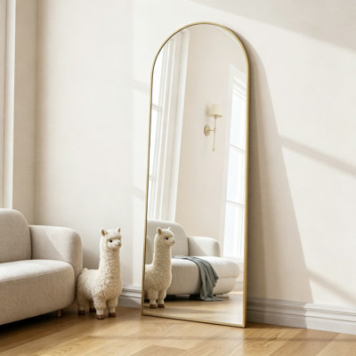 Miroir arqué pleine longueur de 58 po x 18 po avec cadre en alliage d'aluminium, miroir autoportant ou mural et miroir en verre doré
