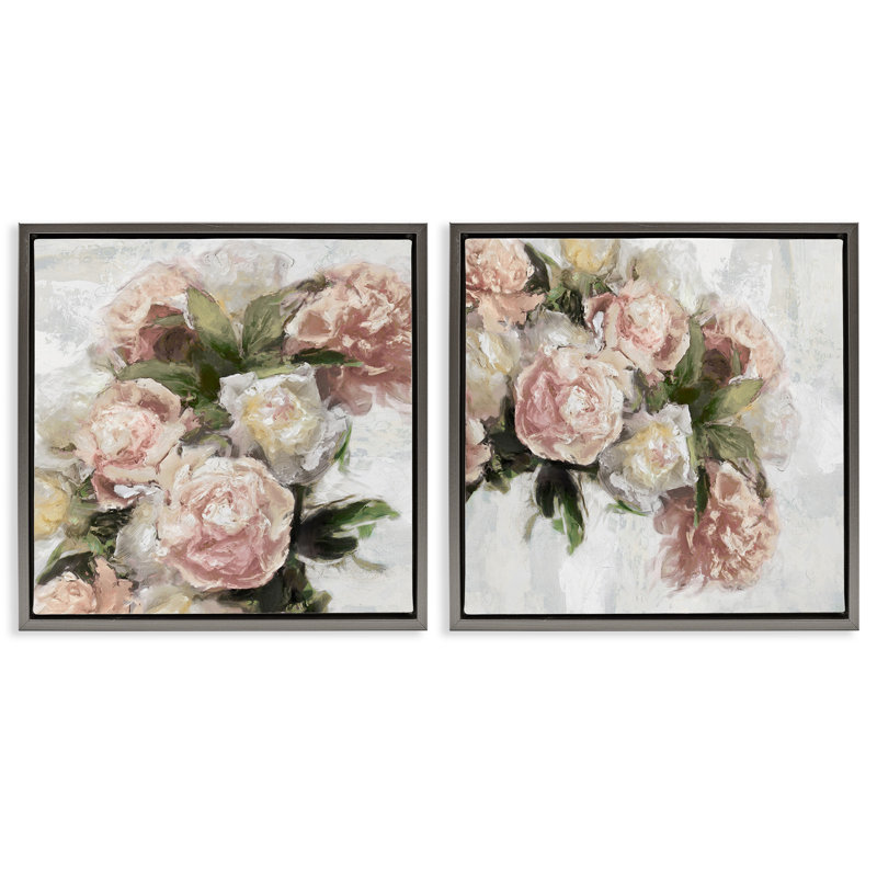 «Traditional Peony Blossoms Arrangement», ensemble de 2 toiles flottantes encadrées par Emily Ford, H 18 po x l 18 po