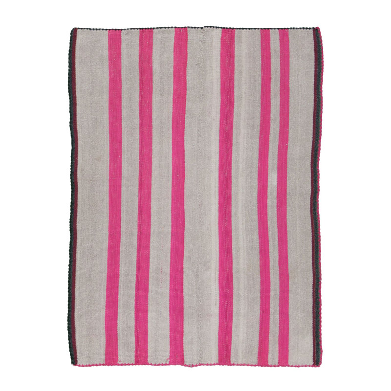 Vintage Frazada Kilim In Fuschia And Mauve Striped Pattern - Rug & Kilim