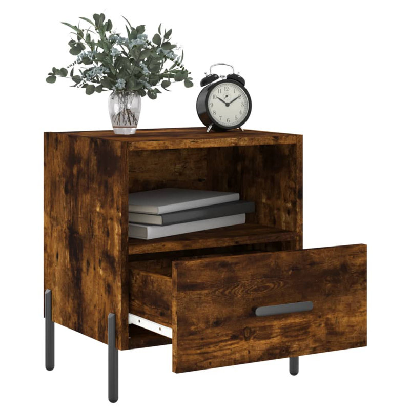 Abtal 40cm W Iron Bedside Table, Smoked Oak