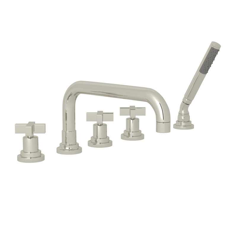 Lombardia® Deck Mounted Roman Tub Faucet, Polished Nickel, Lever Handle