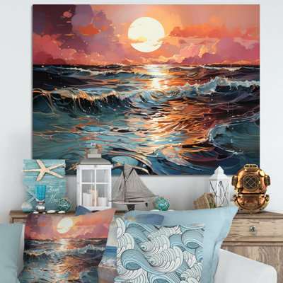 «Coastal Shimmering Tides Pink I», reproduction d'art sur toile
