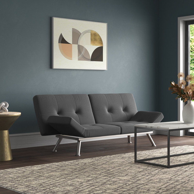 Futon double avec structure Taulbee, Microfibre / microsuède gris anthracite