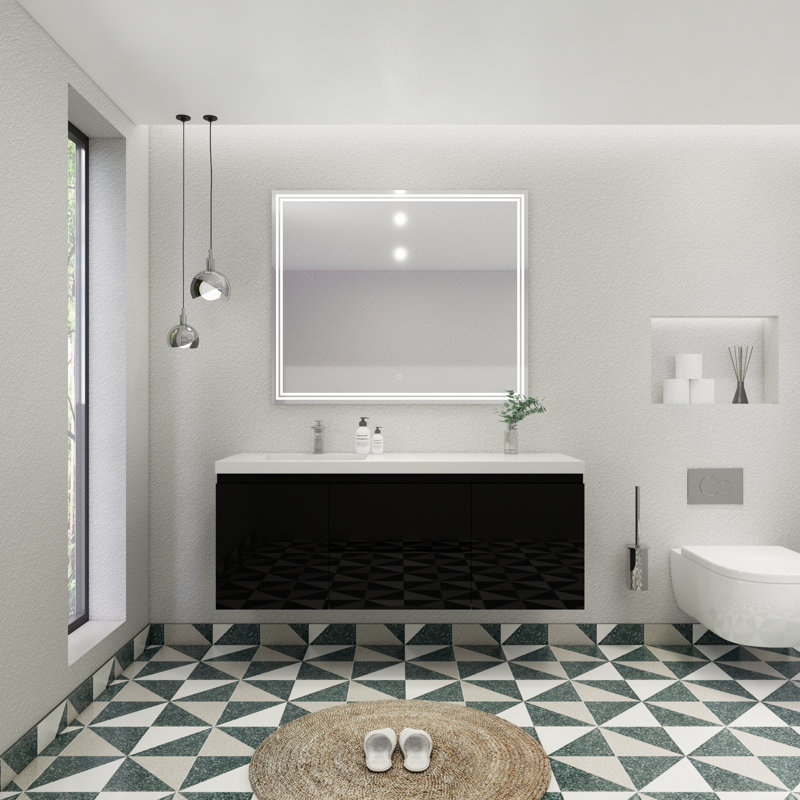 Ensemble de meuble-lavabo simple 60 po, Noir très lustré