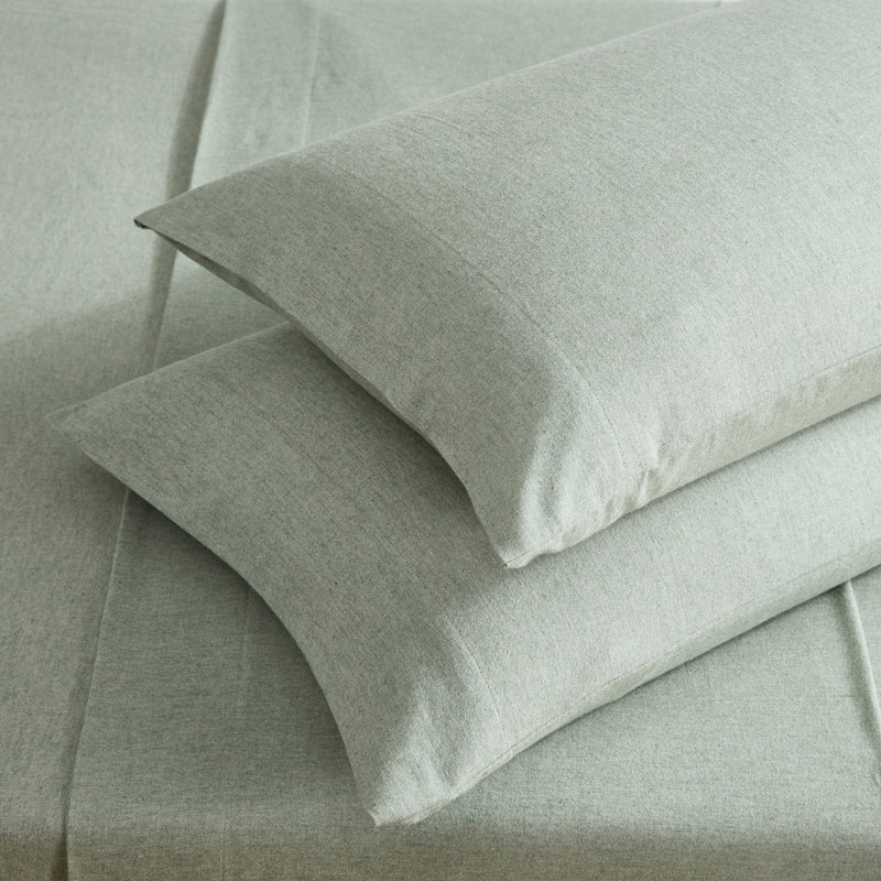 Ensemble de draps en flanelle de coton chiné moderne Calvin Klein, Grand lit, Vert
