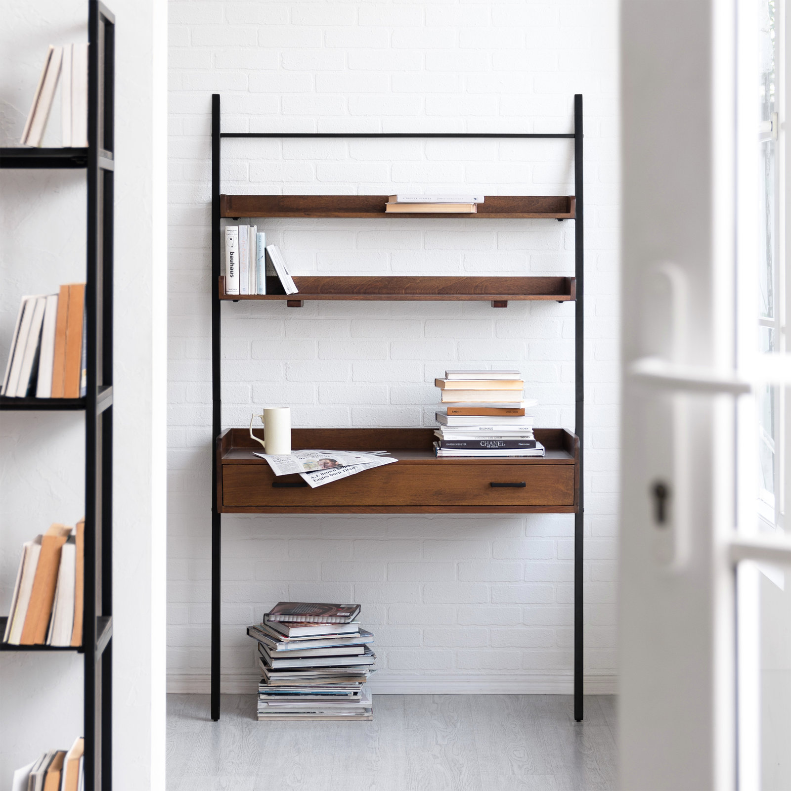 Innes Leaning/Ladder Desk, Walnut/Black