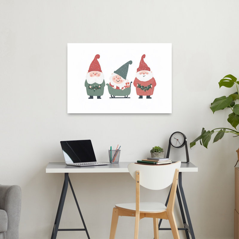 Happy Holiday Gnomes Contemporary Pine Winter Wall Art Print by Mathieu - Wrapped Canvas Print, 60.96cm H x 91.44cm W