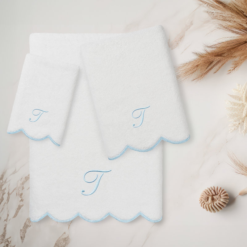 Ensemble de serviettes personnalisées 100% coton turque ADORNIA 3 pièces Linum Home Textiles, Blanc / Bleu, T