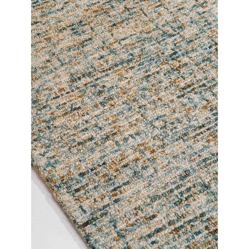 Tapis d'intérieur rectangulaire en laine bleu beige, fait main, uni, tufté à la main, Rectangle de 5 pi x 8 pi