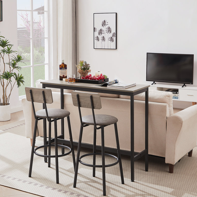 Bar Table Set With 2 Bar Stools, Grey, Grey