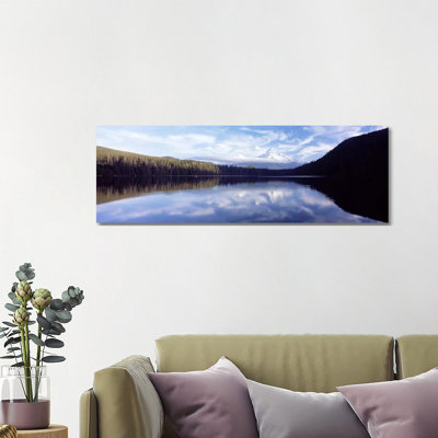 Reflection of Clouds in a Lake, Mt Hood Viewed From Lost Lake 1 Piece Wrapped Canvas Panoramic Wall Art
