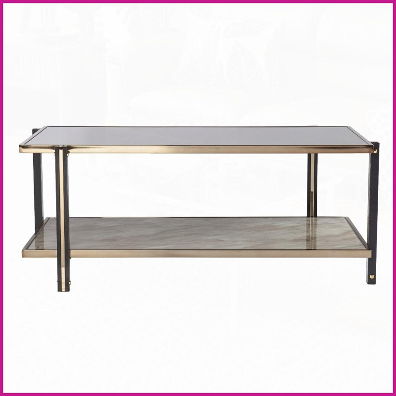 Table basse à miroir avec cadre champagne - Rangement peu encombrant pour le salon, élégance élégante