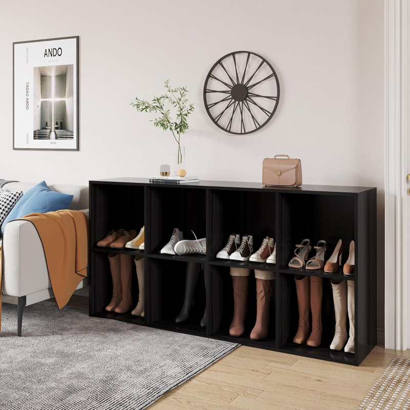 Hokku Designs Shoe Rack, 8 Compartment Open Storage Display Shoes Organizer FSSR017, Obsidian Wood