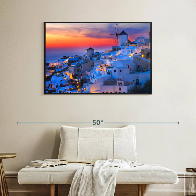 Lumières de Santorin, Cadre flottant noir, 40 po x 27 po
