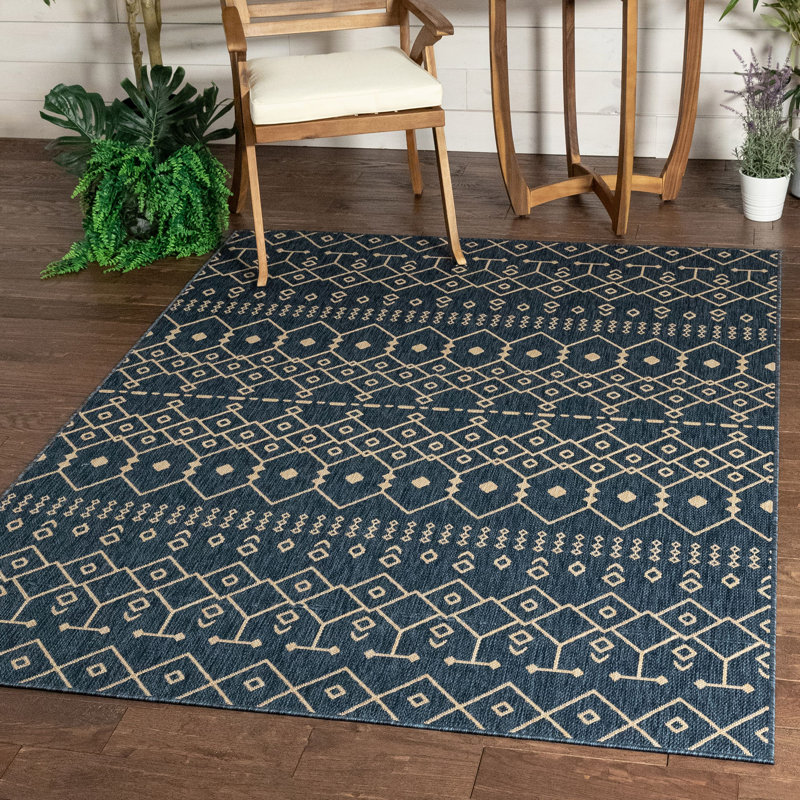 Tapis d'intérieur / extérieur bleu Marshanna, Rectangle 3 pi 11 po x 5 pi 3 po