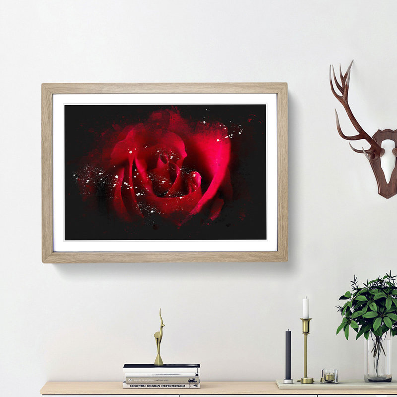 The Beauty of a Red Rose - Picture Frame Graphic Art Print, 24cm H x 33cm W x 2cm D, Oak Framed