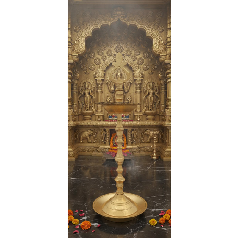 Lampe à huile rituelle de 10 po en laiton fabriquée à la main, diya traditionnelle indienne pour autel et temple