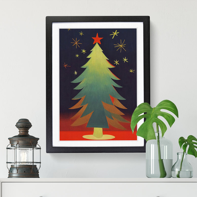 Christmas Tree Design - Single Picture Frame Print, 64cm H x 46cm W, Walnut Framed