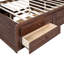 Lit capitaine en bois brun antique avec rangement, 4 tiroirs, 2 armoires pour lit double et tablette de rangement intégrée