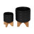 Tarrin Stoneware Planter with Wood Stand - Modern Ceramic Decorative Plant Pot with Raised Base-1965678870