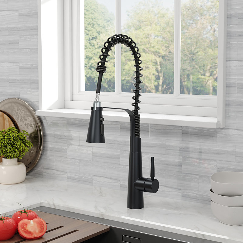 Belfry Kitchen Dunfee Pull Out Kitchen Faucet, Matte Black