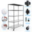 5 Tier 7500Lbs Heavy Duty Adjustable Storage Rack Metal Shelf Wire Shelving Unit With Wheels & Shelf Liners - 82" H X 60" L X 24" D - Black